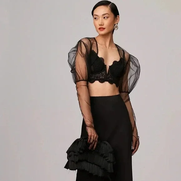 NWT.  Anthropologie Black  V-Neck Embroidered Bra - Picture 5 of 8